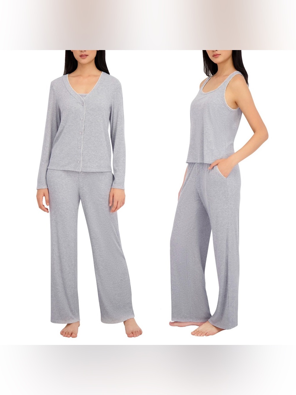NWT Live 2 Lounge Light Gray Three Piece Pajama Set – Size XL